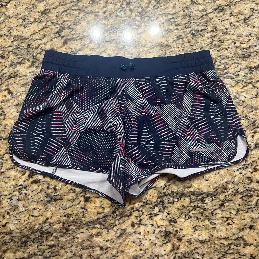 Patagonia Strider Running Shorts Womens Small Navy Blue Geometric Print 3 Inseam